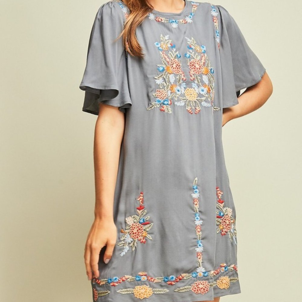 Floral Embroidery Shift Dress
